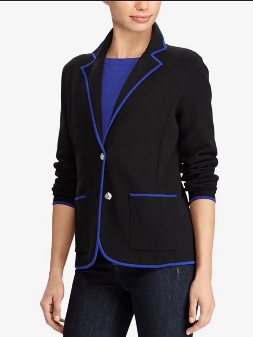 Ralph Lauren Black Blazer with Royal Blue Trim Women's Jacket